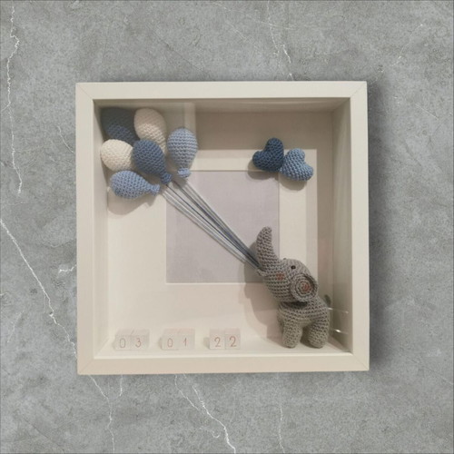 Knitted birth keepsake frame elephant made to order