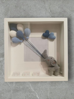 Knitted birth keepsake frame elephant made to order