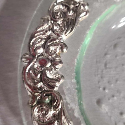 Glass ashtray with silver-plated flowers new 16cm