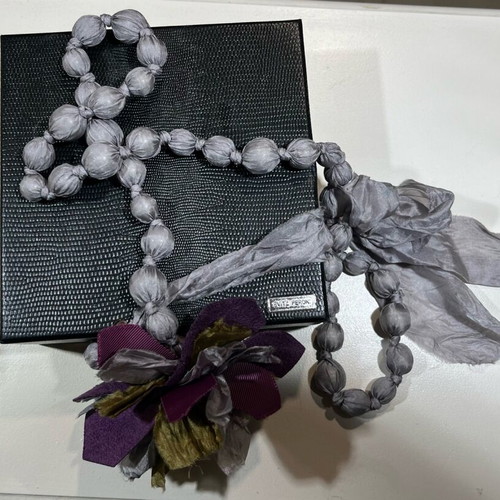 Evita Peroni Necklace with Grey Beads and Fabric Detail New