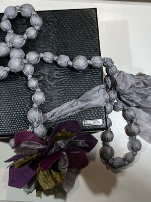 Evita Peroni Necklace with Grey Beads and Fabric Detail New