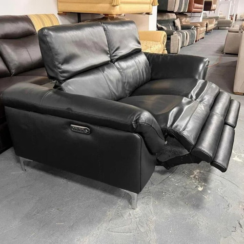 Black leather two-seater sofa with electric relaxing mechanism new