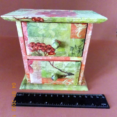 Wooden handmade jewelry box with decoupage, new, two drawers
