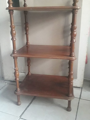 Wooden coffee table used, antique with 3 shelves