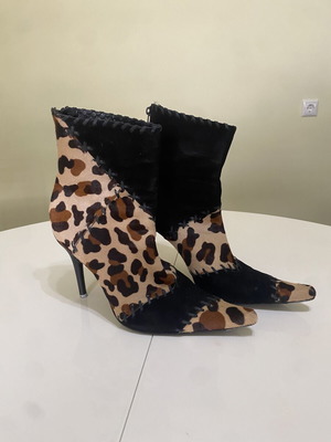 Casadei leopard ankle boots used, black and brown, 10cm heel
