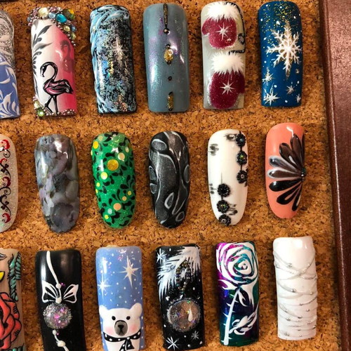 Board with 187 professional nail design tips, vintage collectible