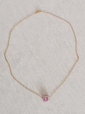 Steel necklace with porcelain pink bead new