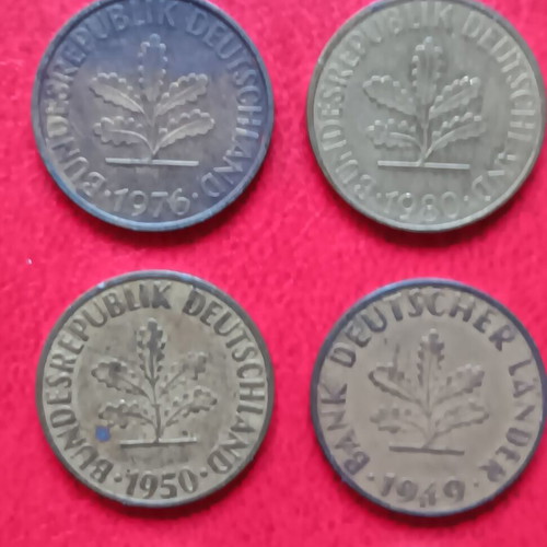 Lot of 10 coins of 1 mark and 10, 5 and 1 pfennig of Germany