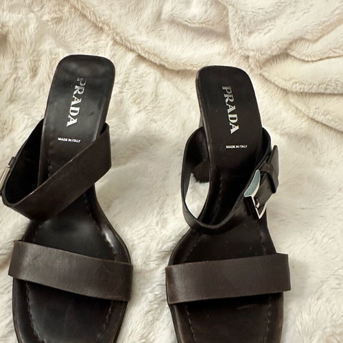 Prada mules with wooden heel, leather, size 38, like new
