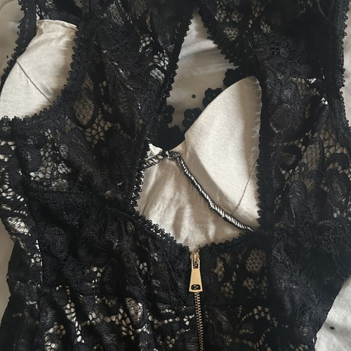 Elegant long dress with black lace and beige lining, like new