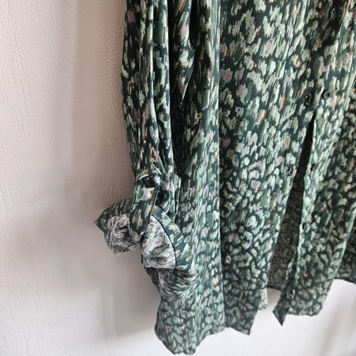 Green Abstract Print Button-Up Shirt, Women's Size L