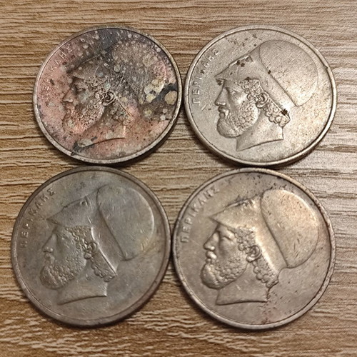 Lot of 4 Greek 20 Drachma coins Pericles used