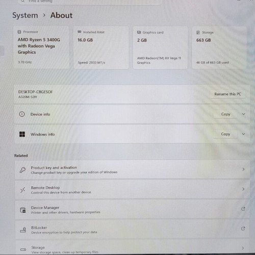 Office Budget Light Gaming PC Ryzen 5 3400G 16GB RAM 500GB SSD