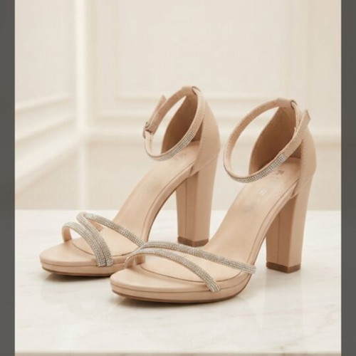 Sandals beige with rhinestones used, size 37