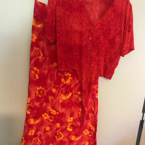 Cropped shirt L and maxi skirt M set like new, red and yellow