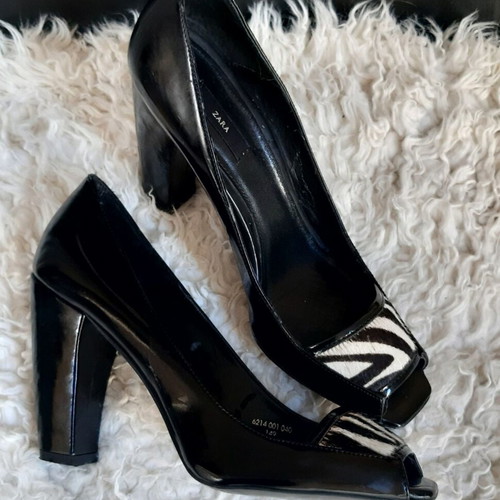 Zara high heels peep toe shoes with pony skin animal print, size 39