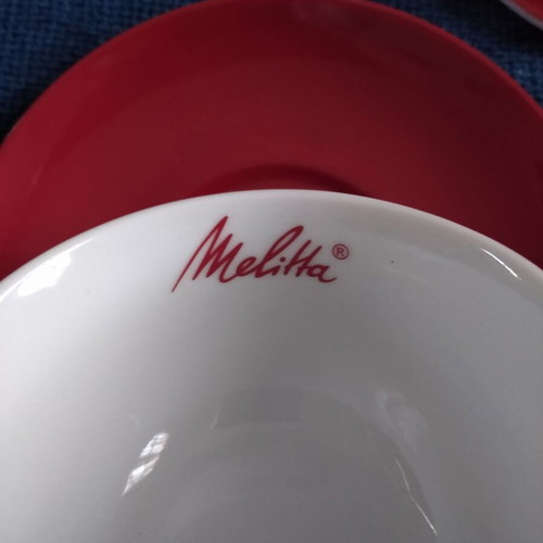 Coffee or tea cups set of 3 red and white Melitta like new