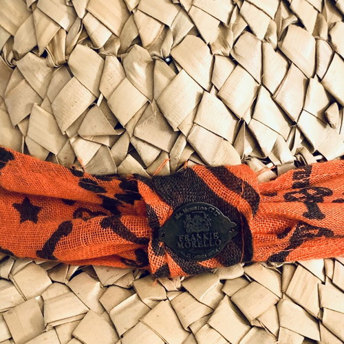 Frankie Morello handmade bamboo hat new, beige and orange
