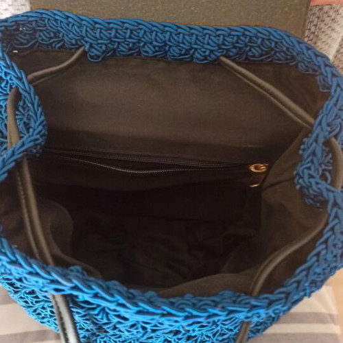 Womens knitted backpack bag new, black and blue