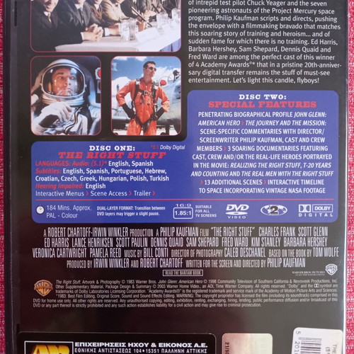 The Right Stuff 1983 double DVD like new, adventure drama biography