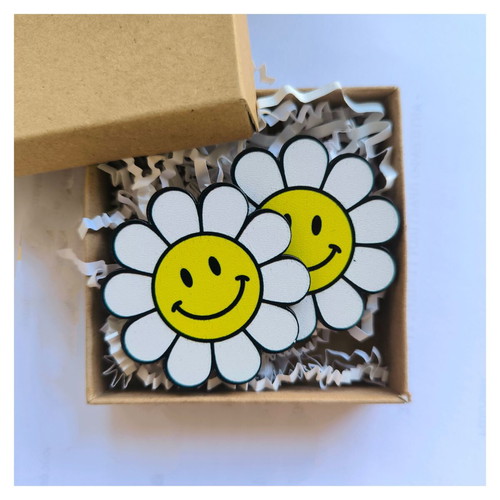 Daisies earrings new, handmade wooden stud