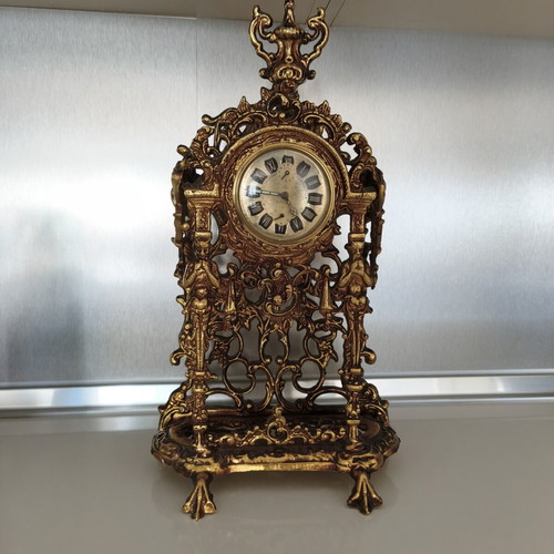 Vintage Peter Baroque style brass table clock used
