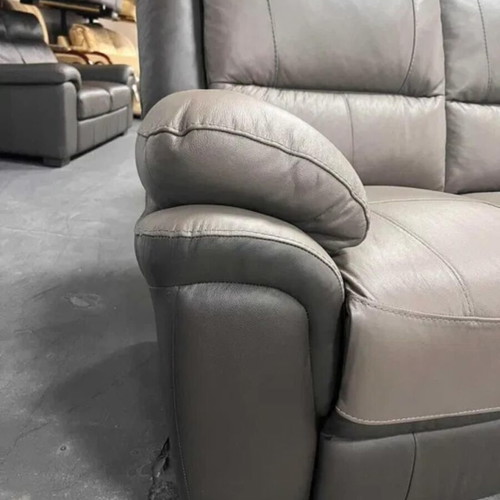 Two-tone gray leather Pluto sofas new with manual reclining mechanism set of two