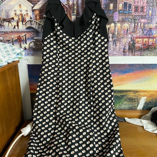 Polka Dot Midi Dress with Bust Frill Spell like new, Black and White