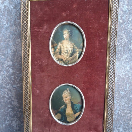 Vintage frame used with velvet and silk portraits of women