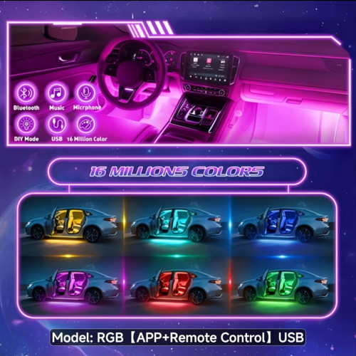 RGB ambient lighting for car with app and remote control