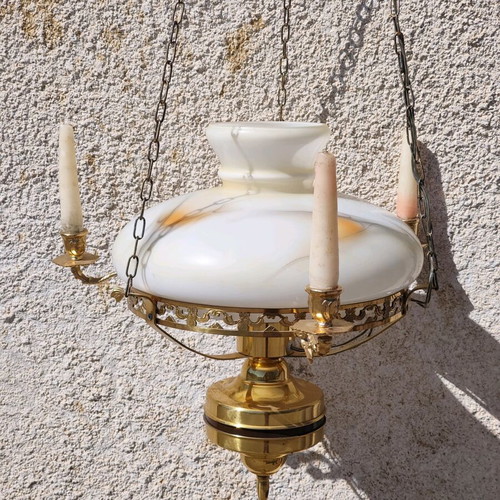 Vintage Swedish brass chandelier lamp used, second half of 20th century