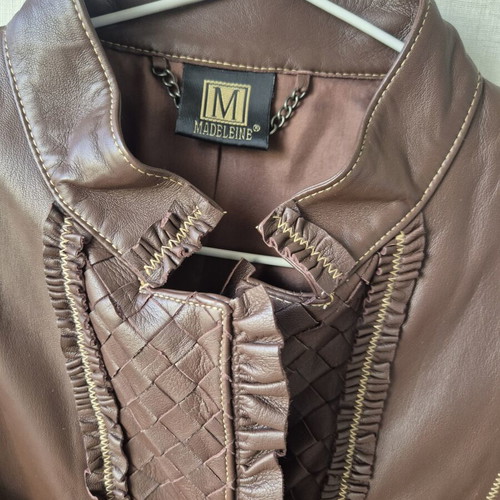 Madeleine leather biker jacket like new, brown