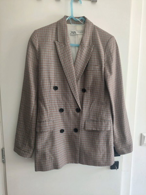 Blazer Zara σταυρωτό καρό σακάκι σαν καινούργιο, μπεζ καφέ