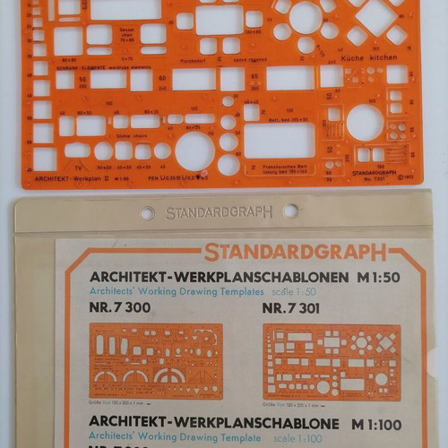 Stencil furniture 1:50 Standardgraph like new, orange plastic