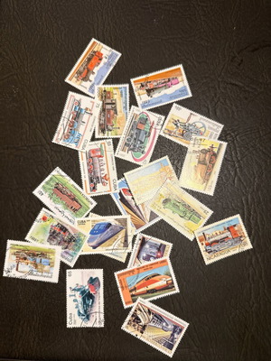 Stamp collection with trains and steam engines new