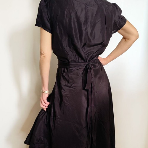 Vintage black Indian silk midi wrap dress S/M used