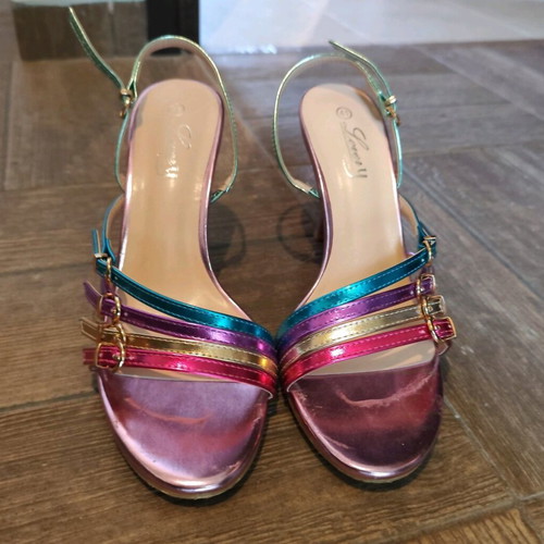 High-heeled sandals like new, multicolor with straps, size 41