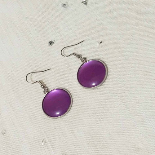 Round earrings with purple cabochon new stainless steel
