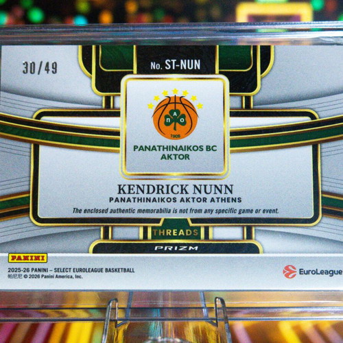 Kendrick Nunn Thread Patch 30/49 Panini Euroleague Select 2025-2026 card