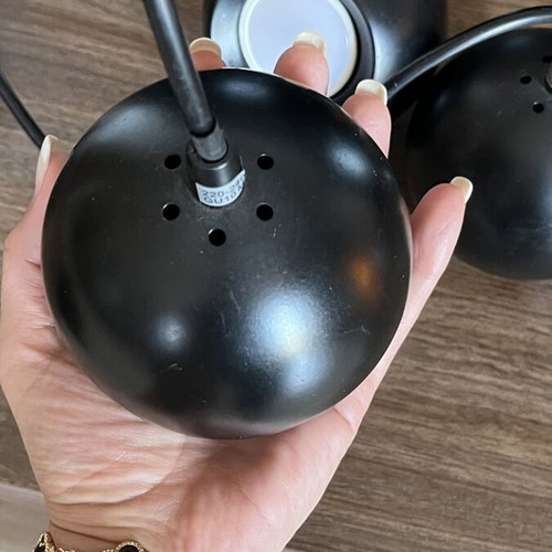 Pendant lights set of 3 used, black metal spherical design