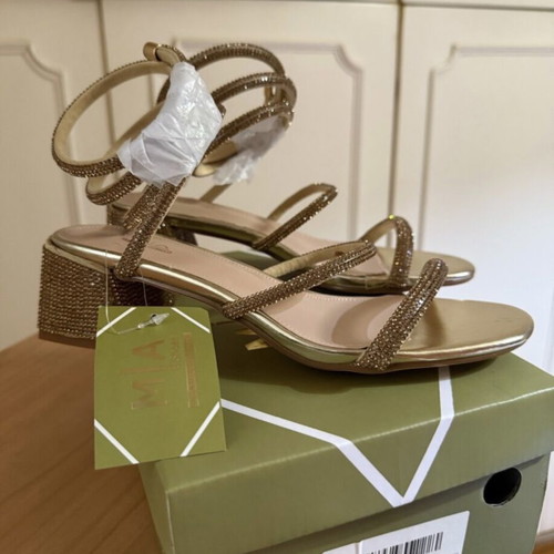 Luigi gold sandals with rotating strass ankle strap, size 37, new