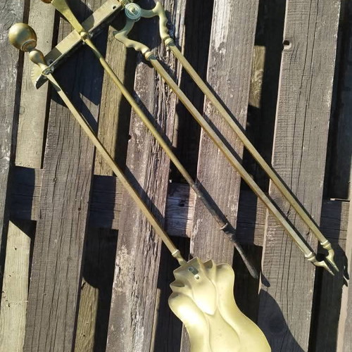 Antique Victorian Style Solid Brass Fireplace Set used