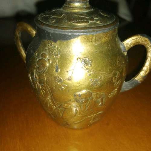 Miniature Egyptian antique lead tea set from 19th century