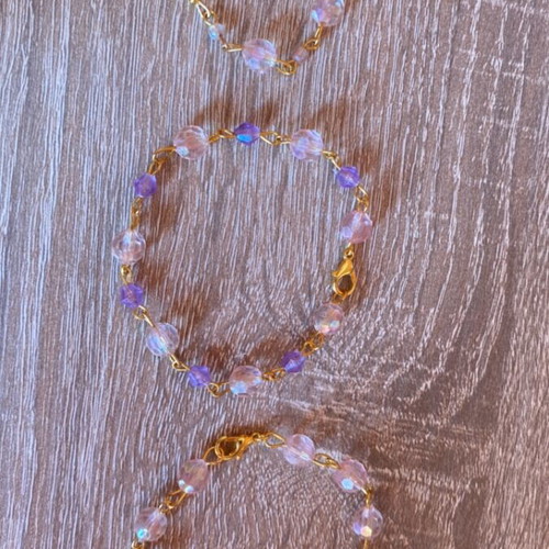 Set of 3 Handmade Bracelets in Gold, Light Pink, and Purple