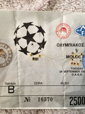 Εισιτήριο αγώνα Ολυμπιακός Μόλντε 1999 μεταχειρισμένο