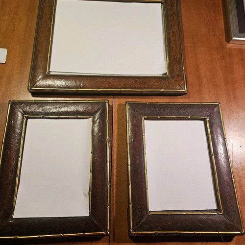 Three leather photo frames with glass like new