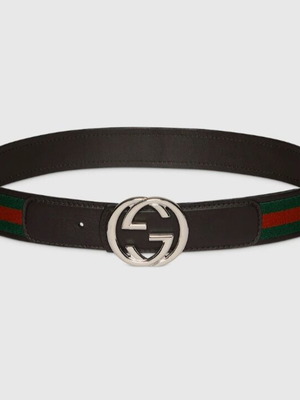 Колан Gucci унисекс кожа и плат като нов, размер 85, черен и червен