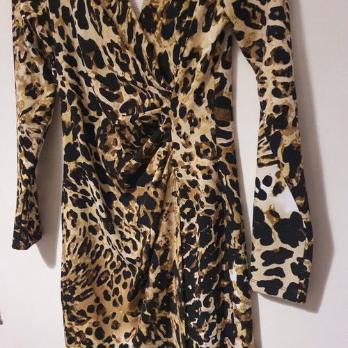 Dress with leopard print and wrap neckline new by Maki Philosophy
