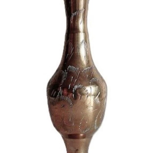 Arabian brass vase with engraving and pedestal, used, 20 cm