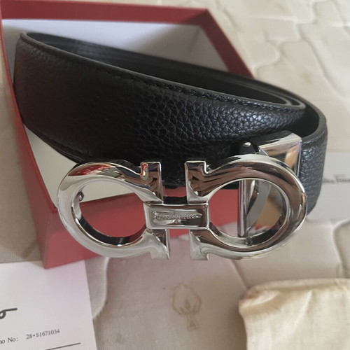 Ferragamo Leather Belt 120cm Like New, Black with Silver Gancini Buckle